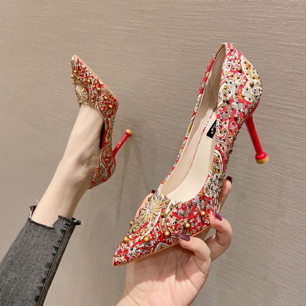 Sepatu pesta wanita Sepatu Pernikahan Wanita Sepatu Baru Red High Heel Sepatu Pernikahan Cina Thin H