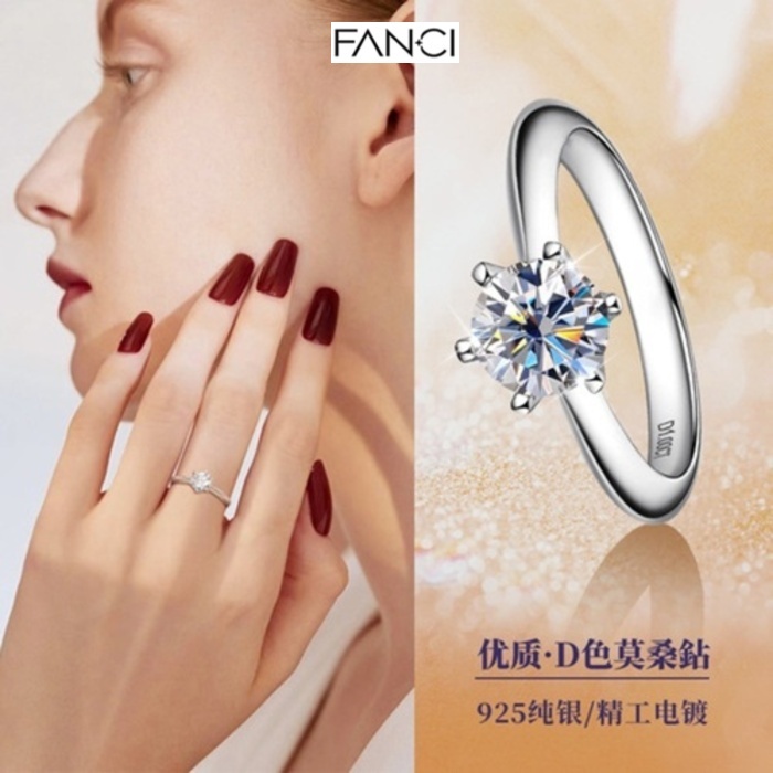 Cincin Classic Six Claw D Color Moissanite Ring Women's S Silver Plated Gold Mesh Red Versatile Hand