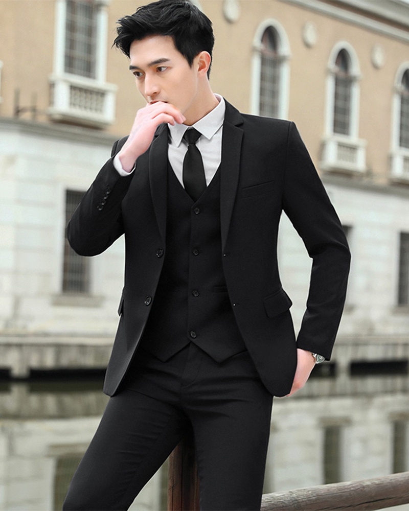 Jas formal pria  Suit set untuk bisnis versi Korea pria tiga bagian set untuk pakaian profesional fo