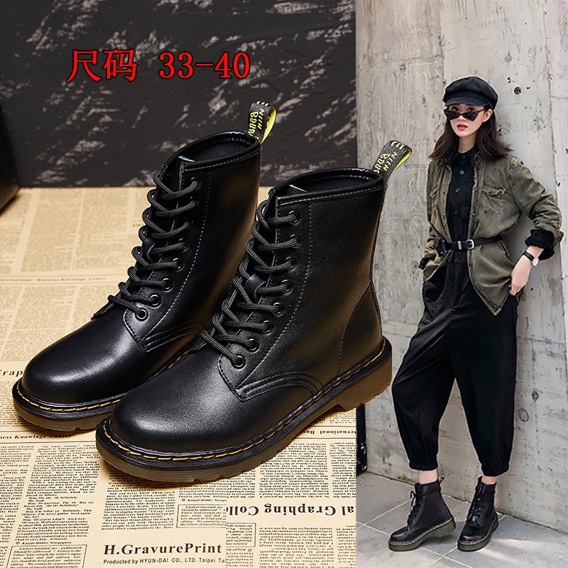 Sepatu boots wanita Boots Children Autumn/Winter Motorcycle Boots Flat Bottom Thick Heel British Mar