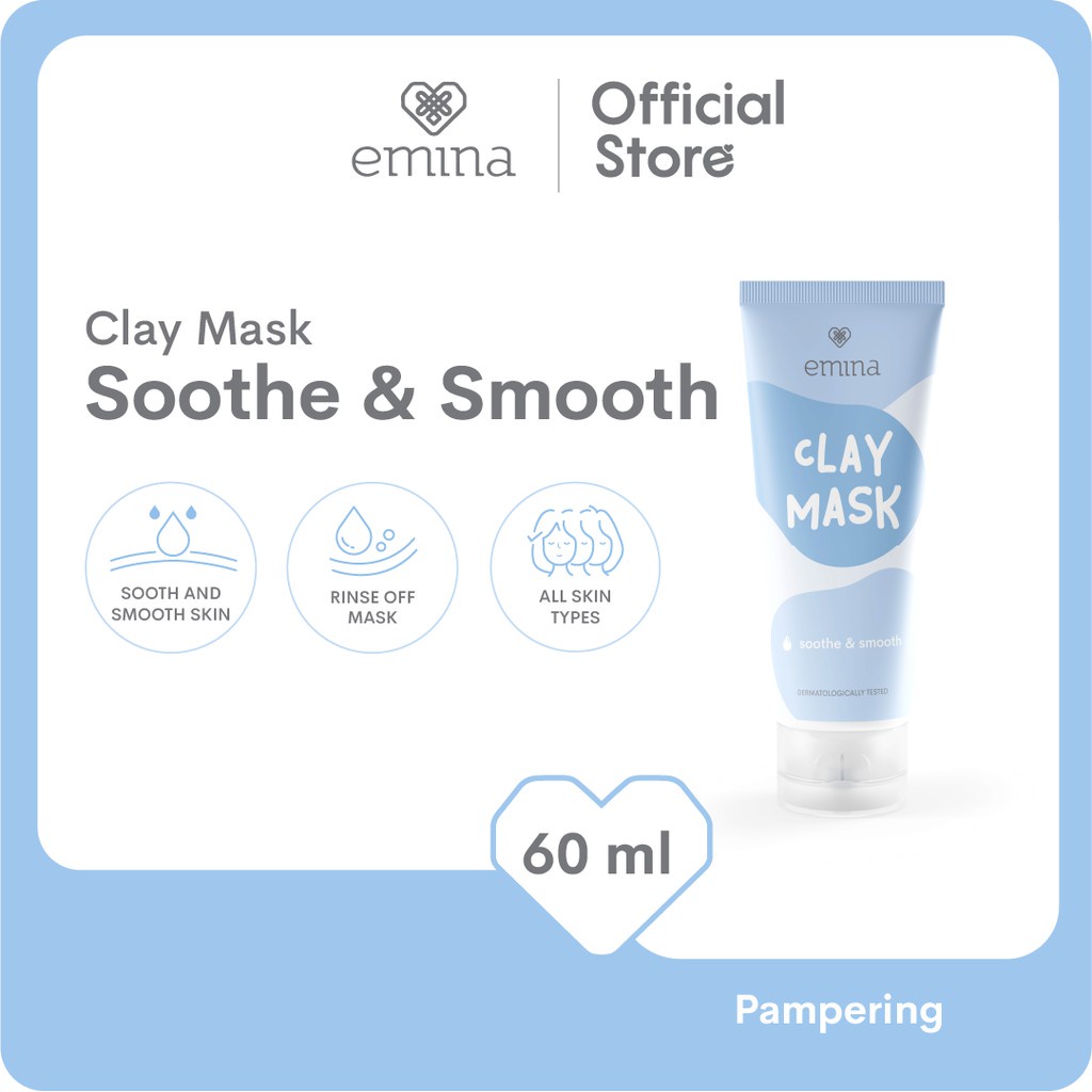 Emina Clay Mask 60 mL (Sebum Control, Brightening, Soothe & Smooth) - Masker Ringan Perawatan Wajah