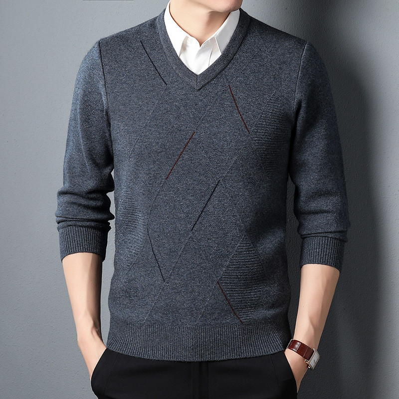 Sweater  Ordos Kota gugur musim dingin wol pria dengan tebal ayam kerah jantung sweater ayah pakaian