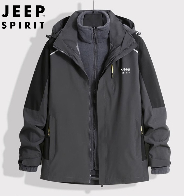 jaket dingin pria  Jeep Racing Men's Women's Three in One Autumn/Winter Outdoor Thickened Coat Windp