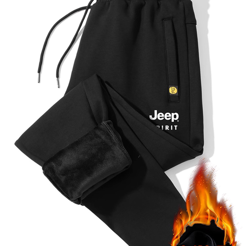Jeep gugur musim dingin plush menebal lurus longsize santai panjang pria rajutan olahraga celana pen