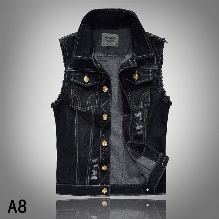 Versi laki-laki yang menyesuaikan trendi lemak denim berlebihan sepeda motor muda vest Korea versi