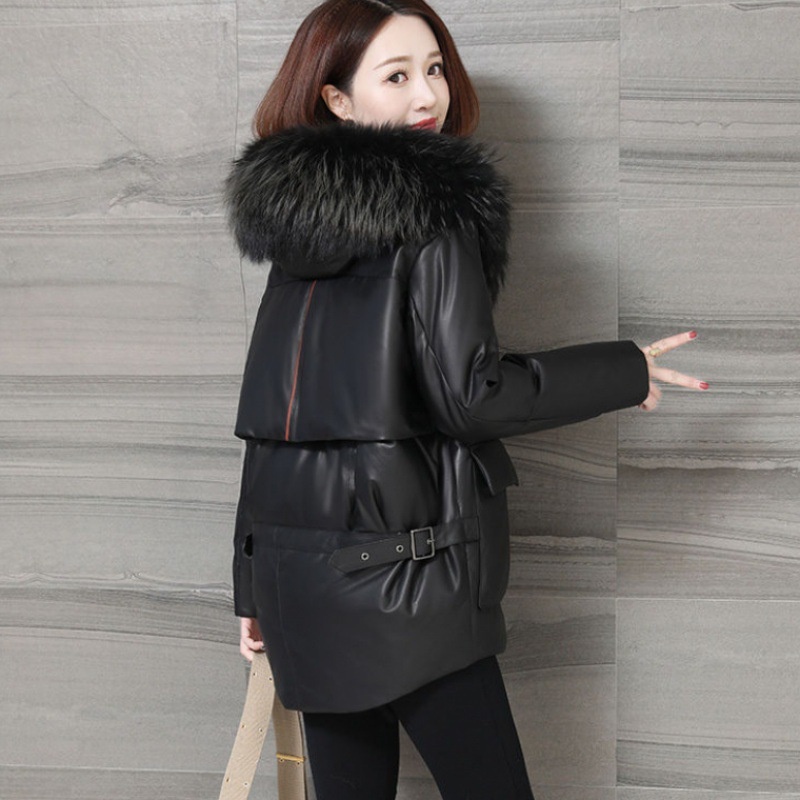 Berbau wanita tahun 2023 kulit asli baru turun jaket musim dingin panjang tengah versi Korea