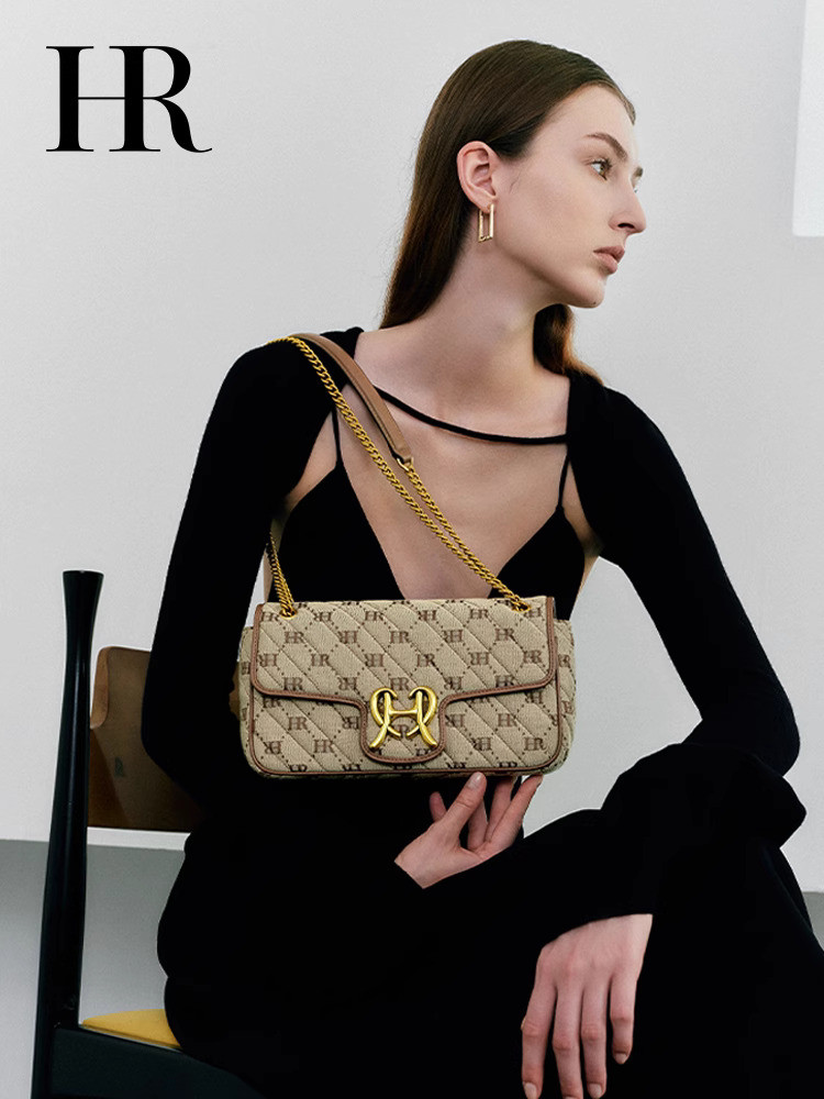 HR Helena 2024 gugur musim dingin baru premium bunga tua wanita coklat rantai tas canvas mewah ringa