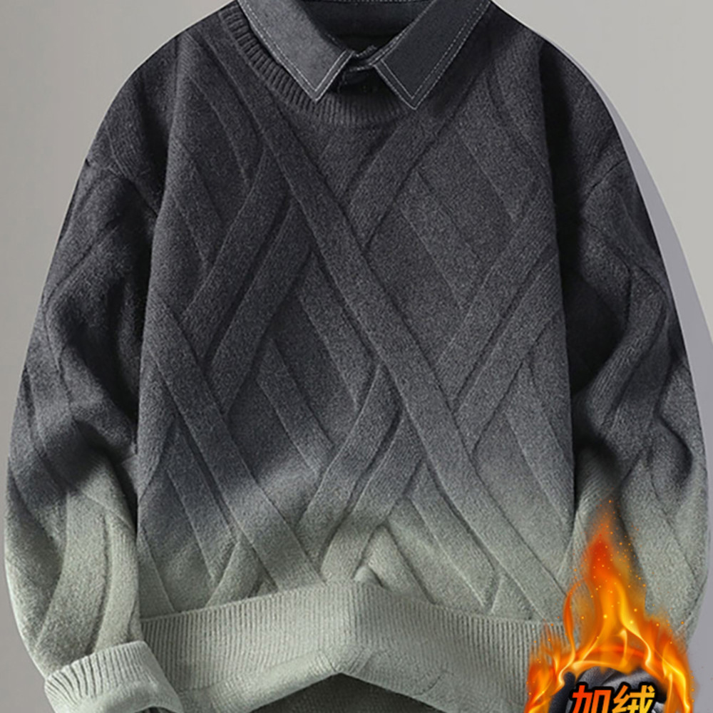 Jeep palsu dua sweater gugur musim dingin pasang surut plush tebal gradien warna kaos kerah rajutan 