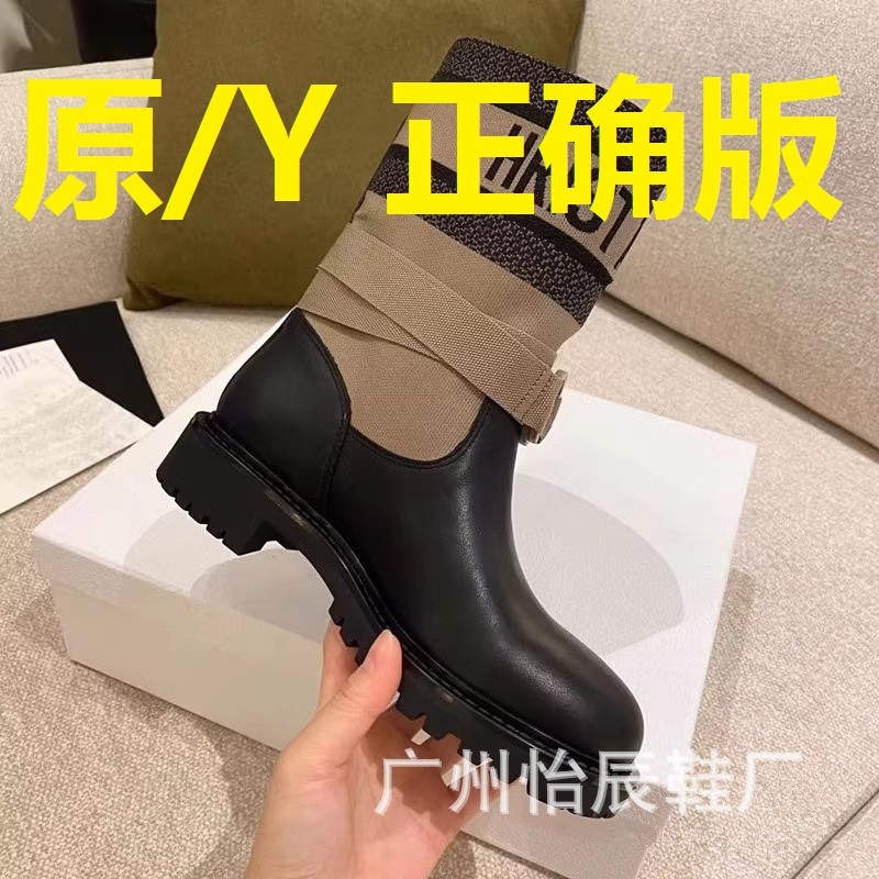 Sepatu boots wanita D sepatu kurus keluarga, sepatu panjang tengah, sepatu tebal kulit asli Martin s