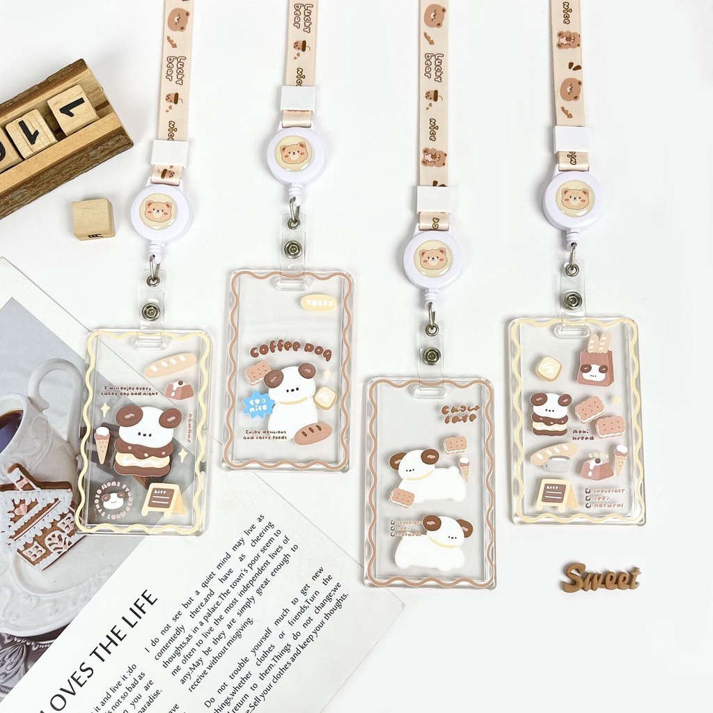 

ID Cart Cute Bread Dog Acrylic for Male and Female Students Campus Card Cartoon ID Protection Set Motif Terbagus