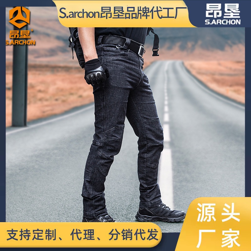 Celana Tactical Pria Angken Spring and Autumn Commuter Tactical Jeans Men's Stretch Slim Fit Multi P