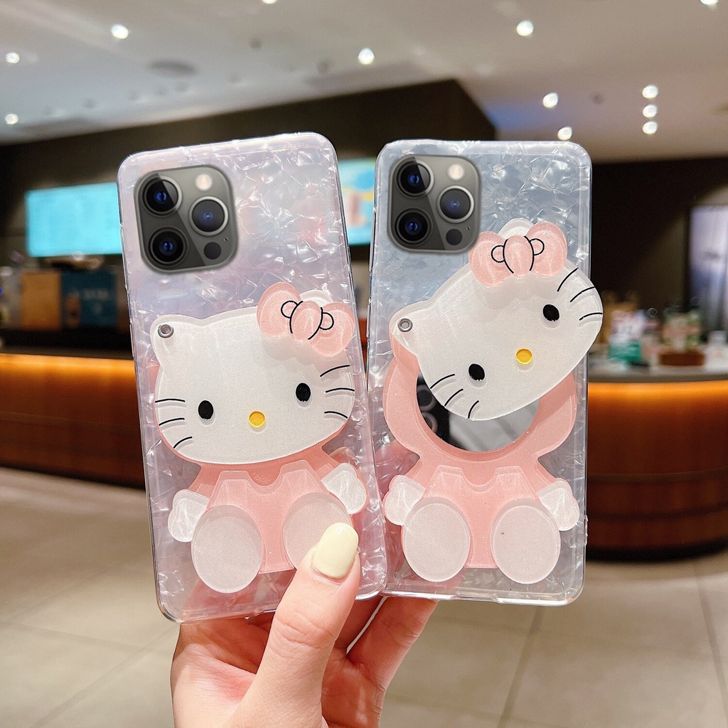 Case Handphone  iPhone baru 14 cermin kasus telepon kucing Tiktok Apple 8 set 13 transparent cartoon