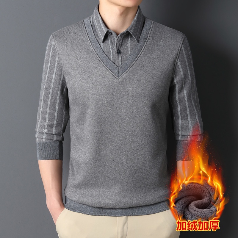 Sweter kerah pria Dua potong lelaki palsu lengan tangan biasa baju lembut laki-laki laki-laki musim 