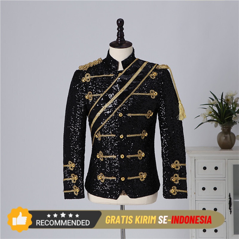 Jas Pesta Pernikahan Pria Premium ImportMichael Jackson Sequins Costume New Male Banquet Guest Band 