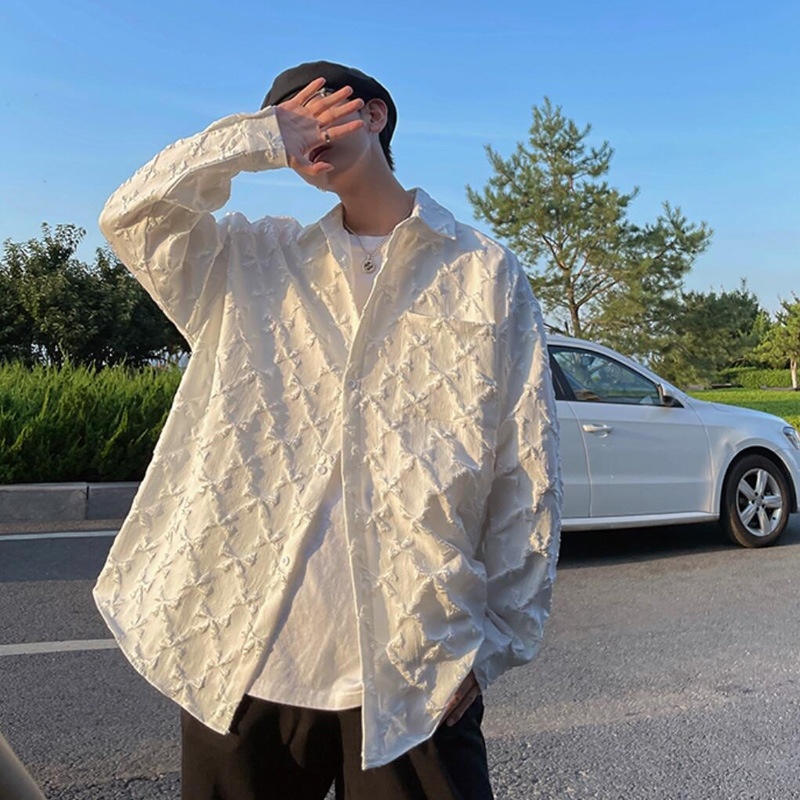 Kemeja Pria Desain embroidery kualitas tinggi, baju putih lengan panjang, semi dan musim gugur jalan