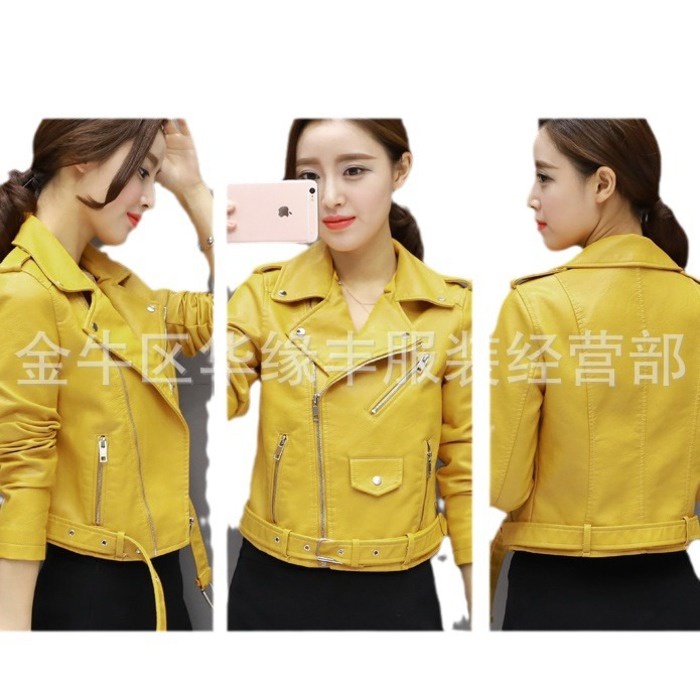 Jaket lengan panjang PU dengan kulit pendek jaket motorsikal wanita