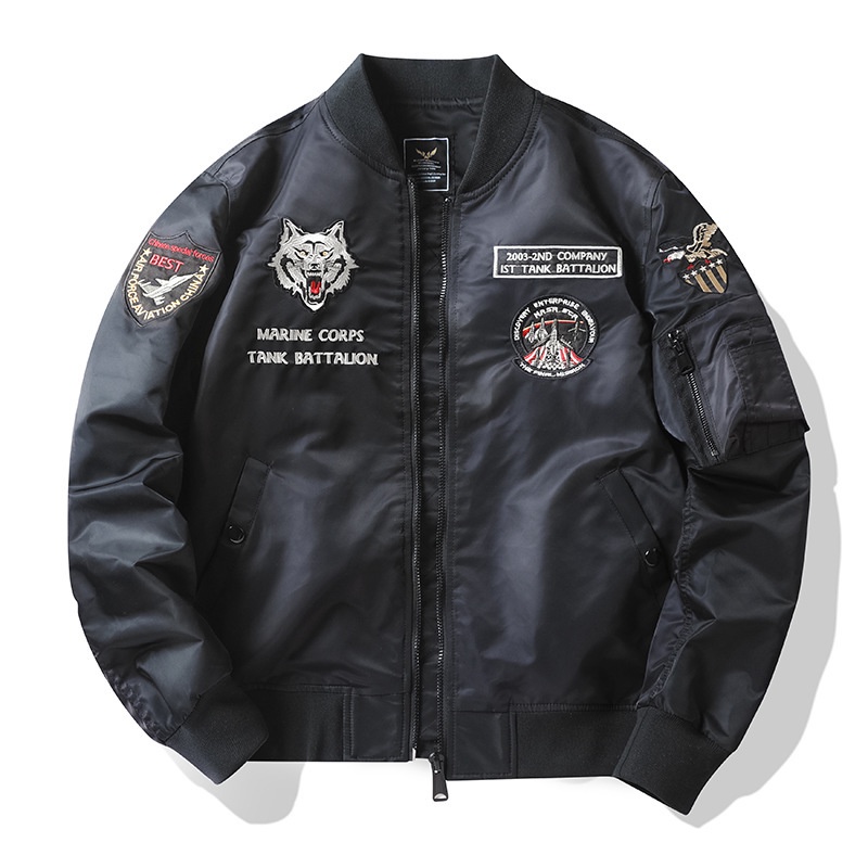 Jacket Varsity Pria Spring and Autumn New Air Force MA1 Pilot Jacket Men's Tank Embroidered Baseball