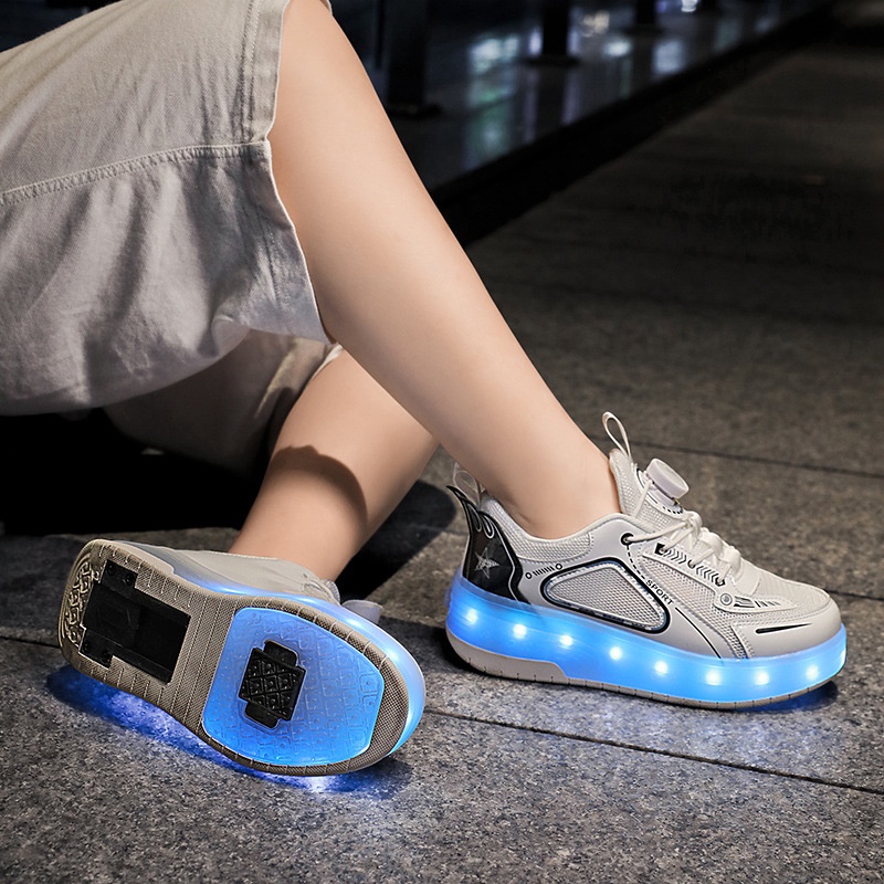 Heelys Roller Shoes Teenage Sports Rage Shoes Lace Light Charging Luminous Shoes Double Wheeled Chil