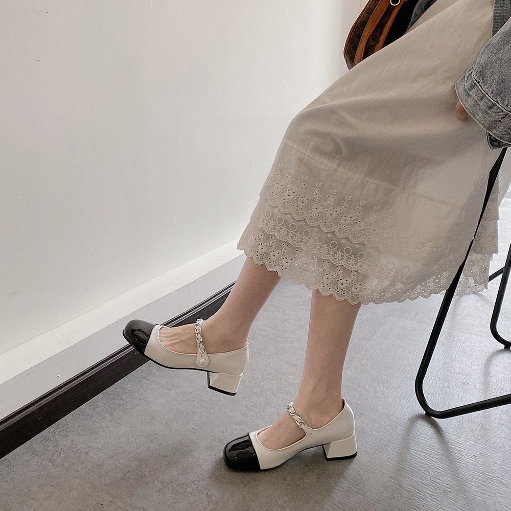 Heels mutiara MiuKulit Lacquer Baru Sepatu tunggal Wanita Tinggi Baru Heel s kecil Fragrant Mary Jan