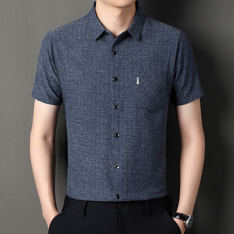 Kaos  Kaos  Sand sutra linen lengan pendek musim panas kapas hemp kemeja saku nyata bisnis baju ayah