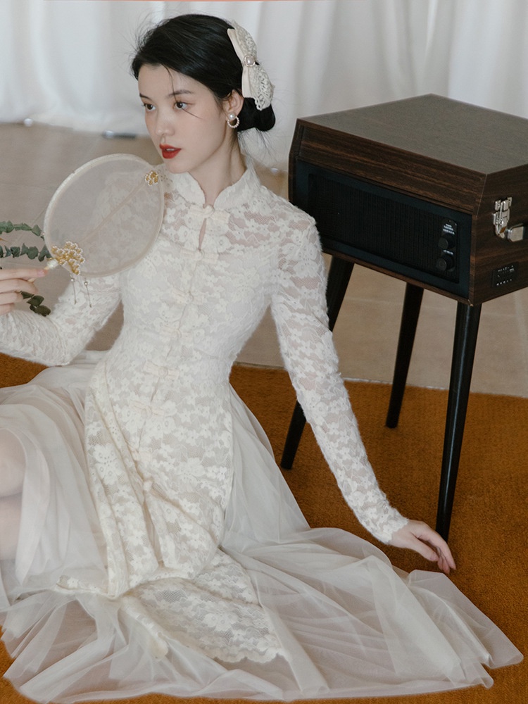 Dress Wanita Gaya Korea Pakaian wanita Cina baru, Cheongsam gaya Cina yang lebih baik, gaun gadis mu