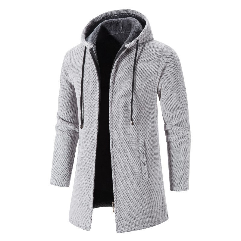 sweater hoodie pria  new plush warm chenille sweater, large, medium and long hooded jacket, men's