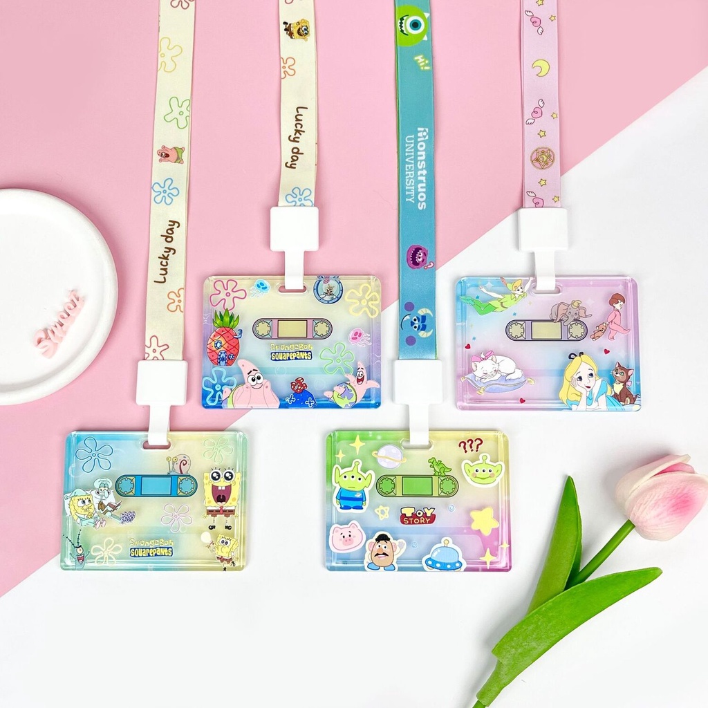 

ID Cart Cute horizontal acrylic cartoon student slide bag campus card holder protective case Motif Terbagus