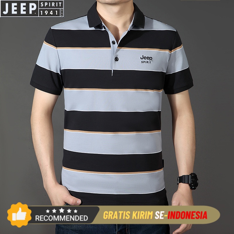 Kaos Polo Pria Korea Premium JEEP SPIRIT Tidur pendek T-shirt Men's Summer Stripe Polo Top Business 