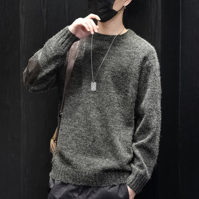 Sweater Pria Chenille Rajut Musim Dingin Lengan Panjang