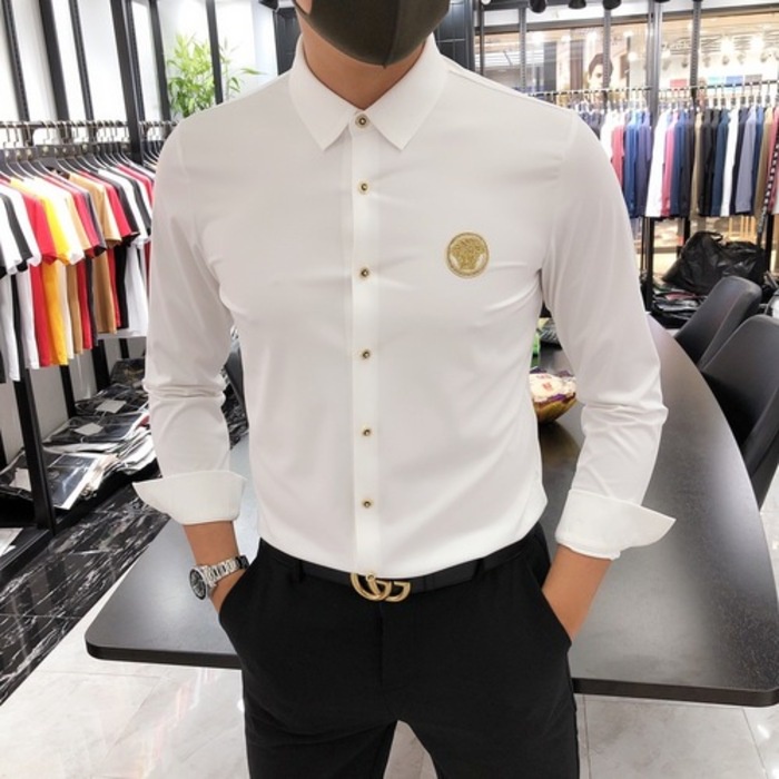 kemeja panjang cowok  Baju pria lengan yang cocok dengan label emas sutra elastis muda tinggi akhir 