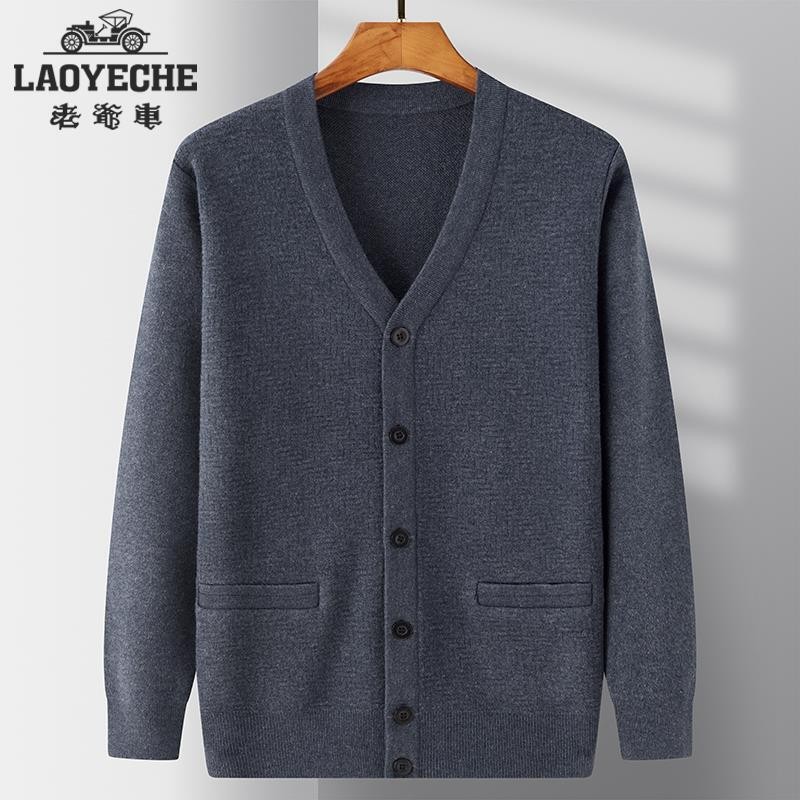 Sweater  vintage mobil rajutan untuk lap orang tua baju pria dingin musim gugur tipis v-neck ayah pa