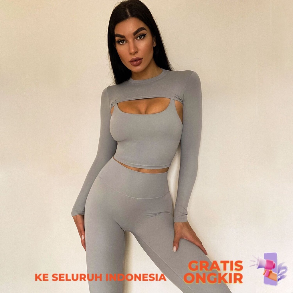 Dress Wanita  Musim gugur dan musim dingin, lengan, panjang, set yoga, celana pendek berjalan, empat