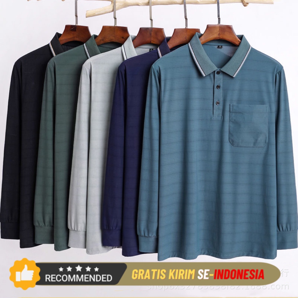 Kaos Polo Pria Korea Premium Label laki-laki berusia tengah dan orang tua yang beragam panjang T-shi