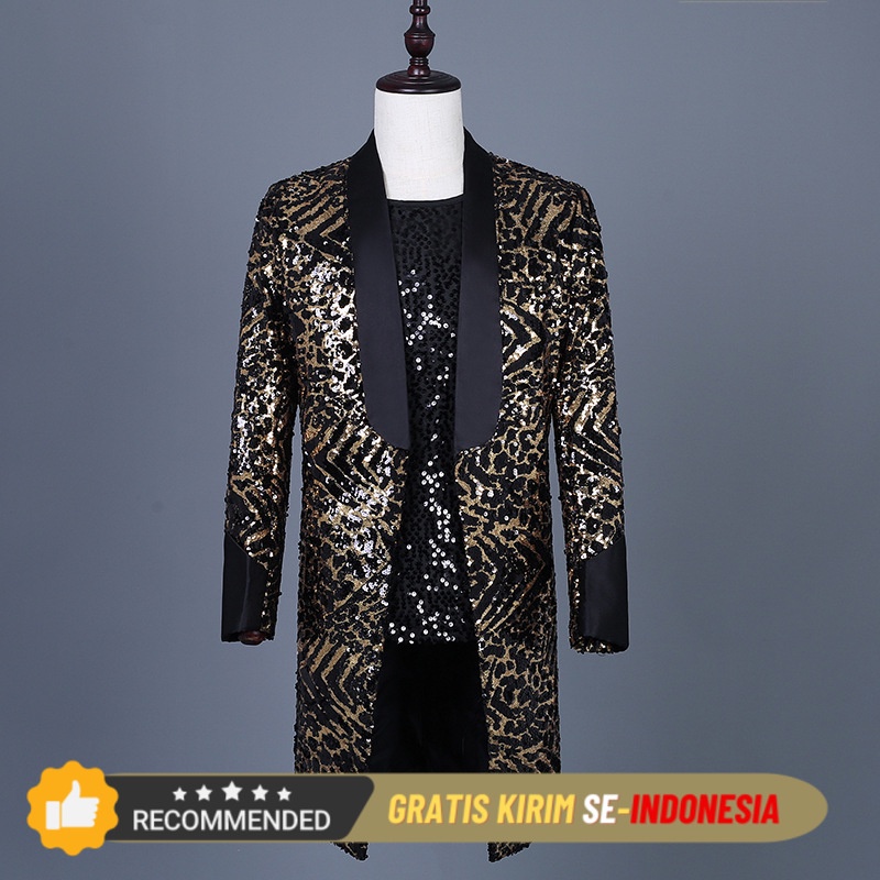 Jas Pesta Pernikahan Pria Premium ImportSekin cetakan leopard laki-laki, jaket baju panjang pribadi,