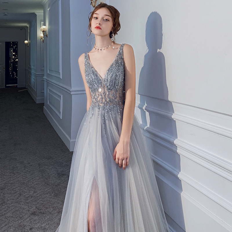 Gaun malam pesta elegan Setahun Party Dresses for Women New Party Slim Sexy Backless Sequins Banquet