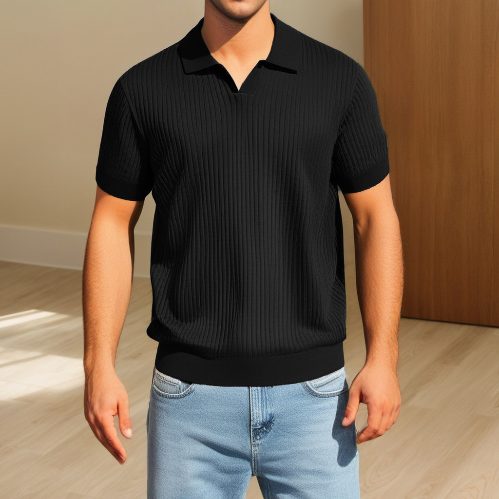 Kaos Polo  Musim panas lengan pendek rajutan Polo baju pria V-neck premium korea versi makeup flip k