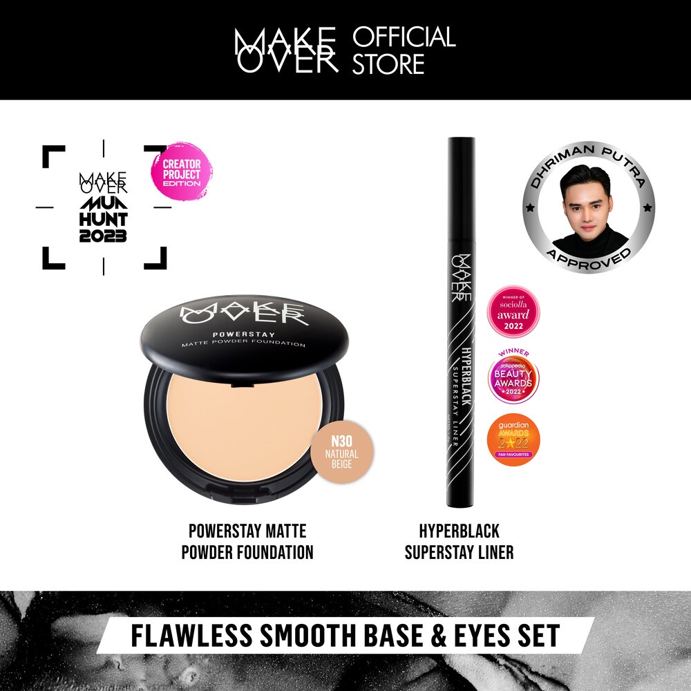 [DHIRMAN PUTRA APPROVED] FLAWLESS &amp; ICONIC SMOOTH BASE : Powerstay Matte Powder Foundation &amp; Hyperblack Superstayliner