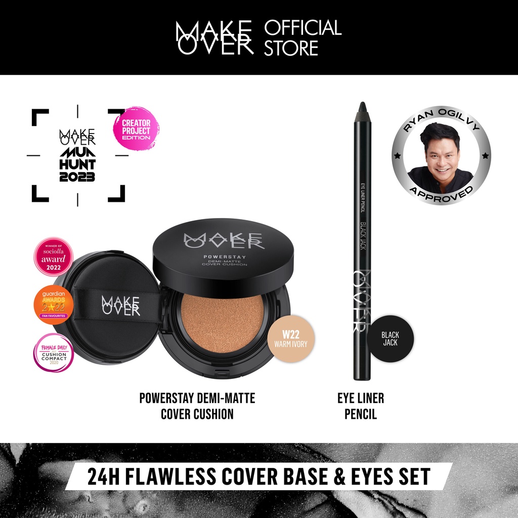 [RYAN OGILVY APPROVED] 24H Flawless Cover Base &amp; Eyes Set : Powerstay Demi Matte Cushion &amp; Eye Liner Pencil