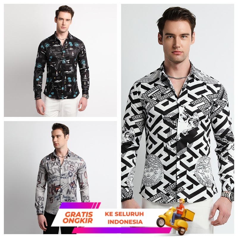 Kemeja Pria Casual  Hawaii baru mencetak baju lengan panjang untuk koleksi baju pantai yang terlalu 