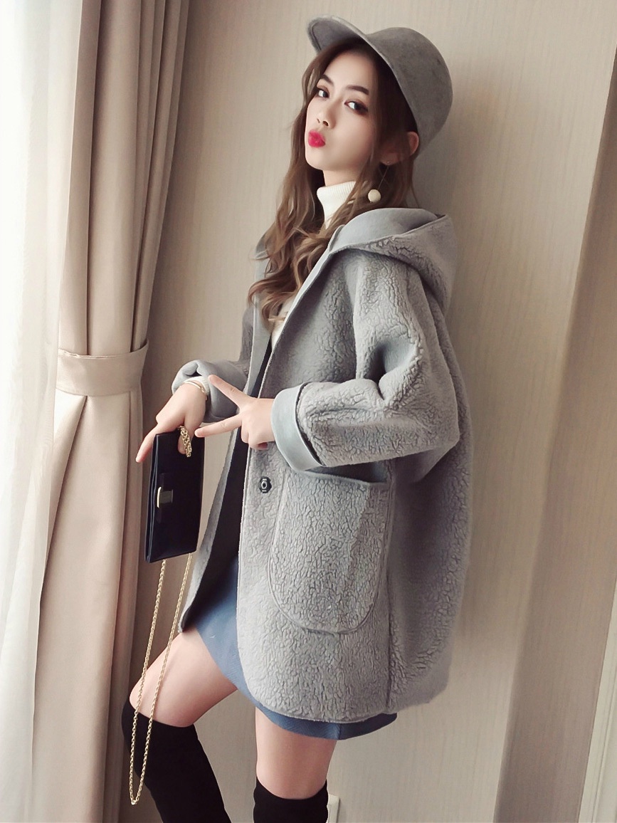 Jaket wool domba, pakaian wanita yang terlalu besar, panjang tengah, gaya malas, mantel tebal mm gem