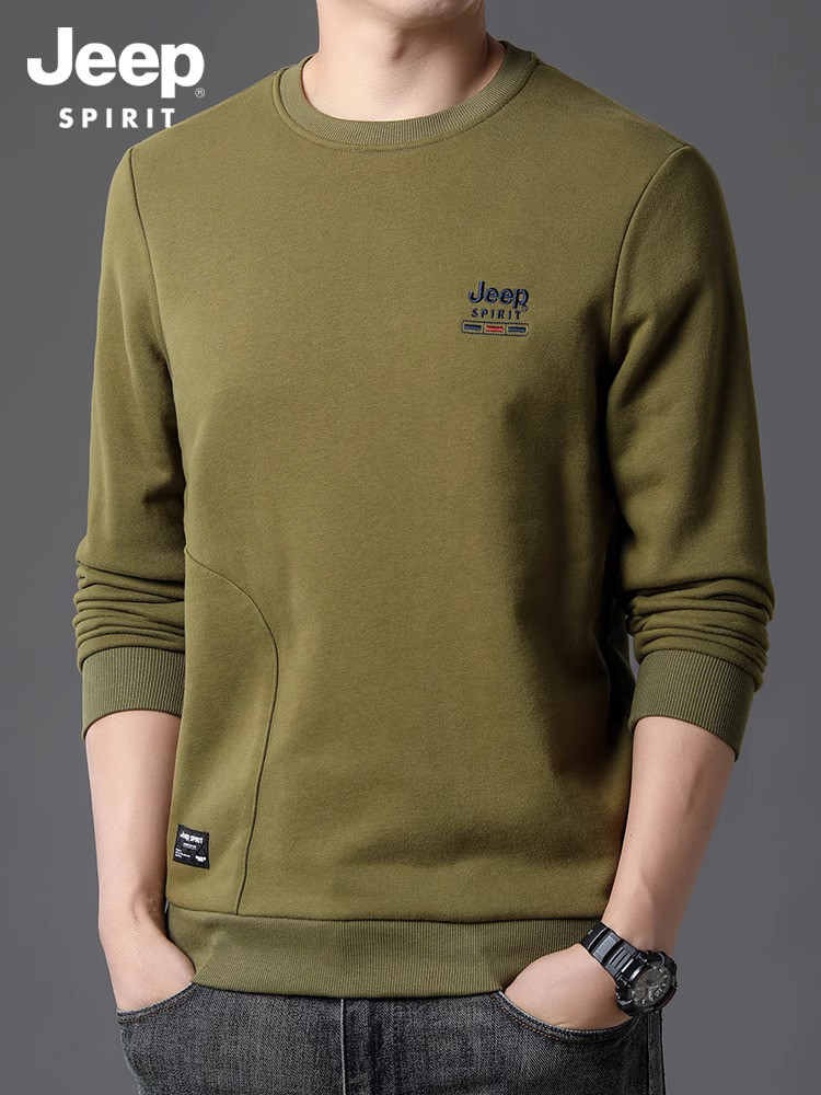 Jeep Spirit Men's Premium Round Neck Hoodie untuk musim gugur 2025 Baru Kasual Lepaskan Pakaian Besa