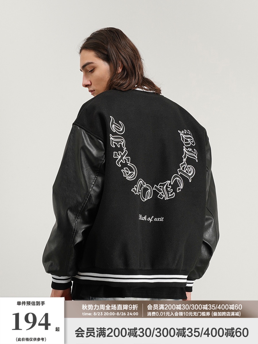 BLACK OF EXIT Fashion Brand American Hip Hop Gothic Embroidered Loose Bomber Coat Men's and Women's 
