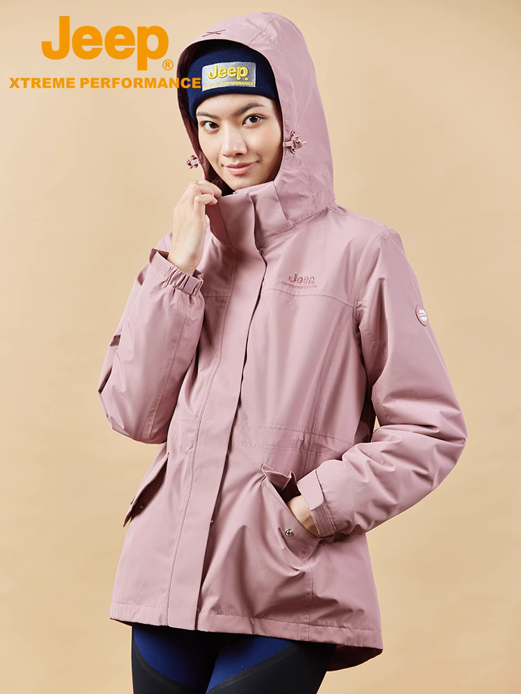Jeep Outdoor Waterproof Striker Pakaian Wanita 3-in-1 Jaket Tahan Angin Terlepas Menjaga Hangat