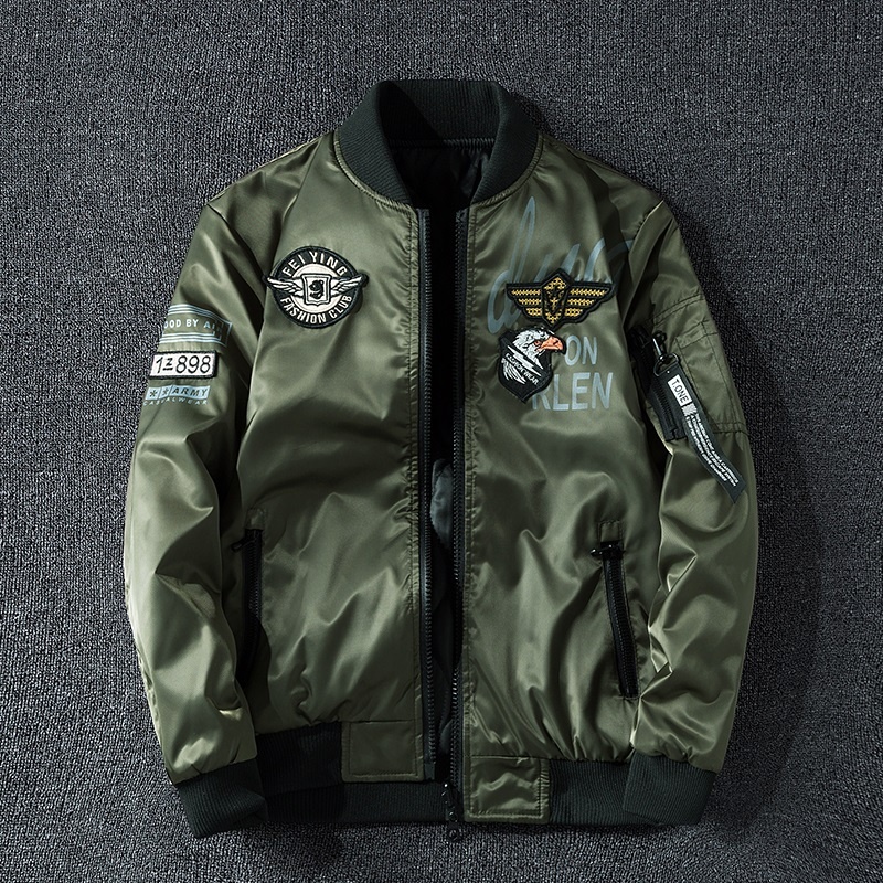 Jaket Baseball Pria Musim Dingin Militer Tebal Sporty Warna Pilihan