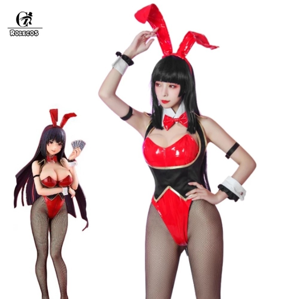 ROLECOS Anime Kakegurui Yumeko Jabami Girl Sexy Cosplay for Women Bunny Suit Jumpsuit Costume Hallow