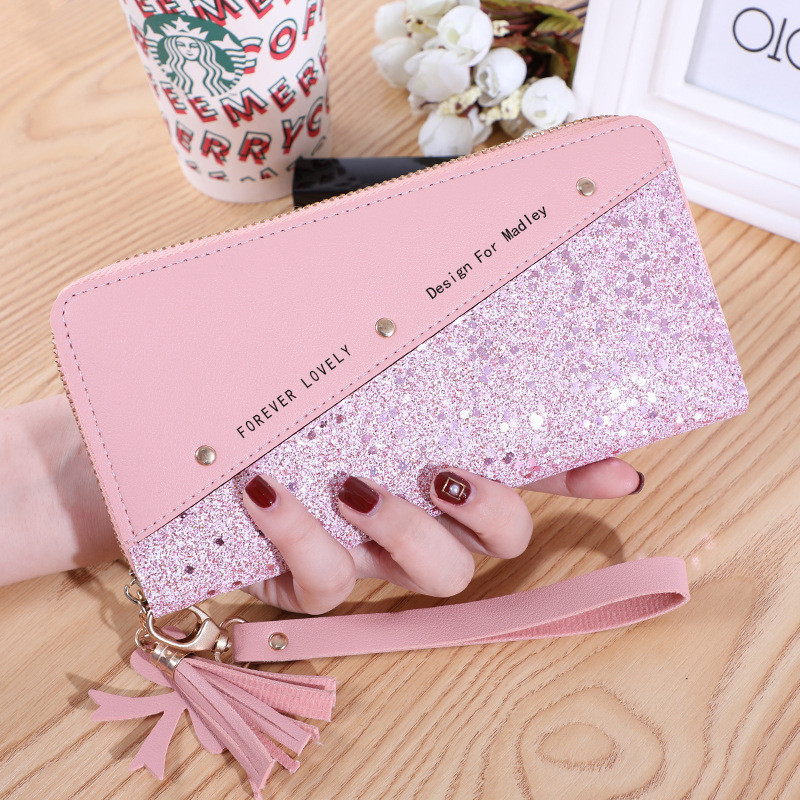 2020 Zipper Dompet Panjang Editi Wanita Korea Spliced Kontrast Tassel Versatile Card Phone Bag