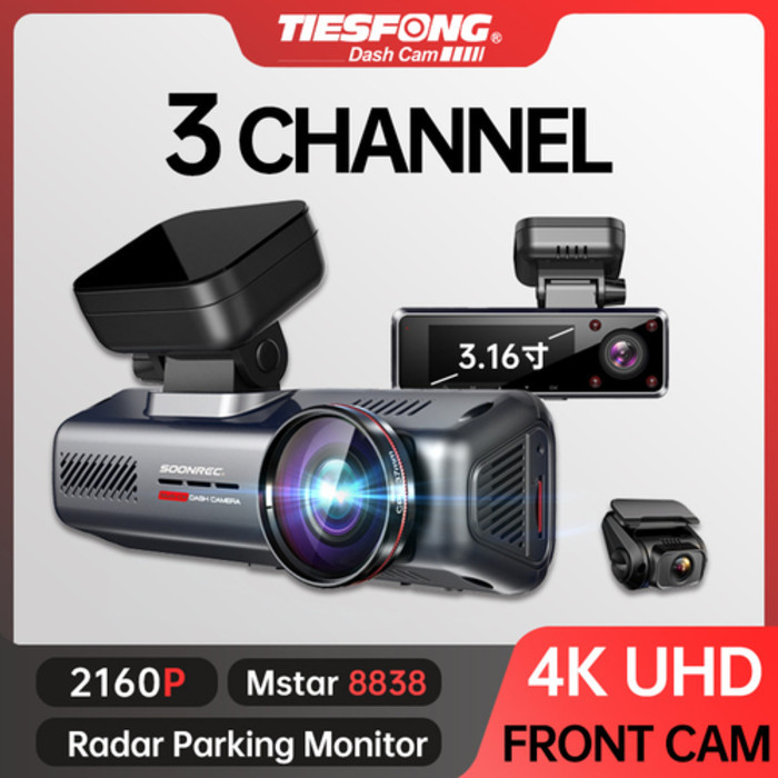 TiESFONG i5S 3 Channel GPS Dash Cam 2K 1440P+2*1080P untuk Car DVR 360° Auto Video Recorder 24H Park