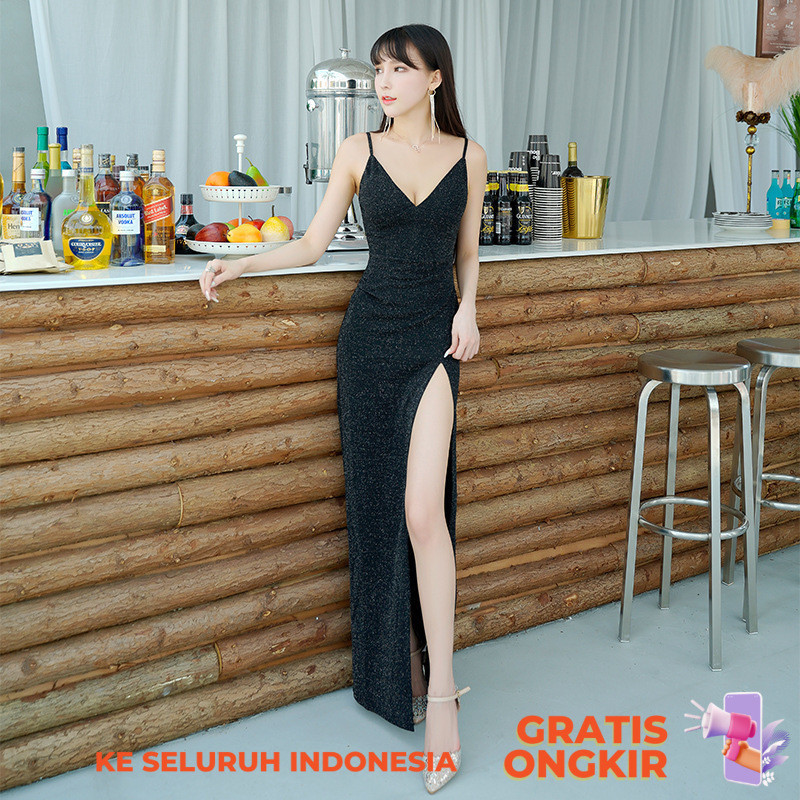Gaun Malam  Sexy Long New Night Club Berpakaian Technician Women's Dress  Import