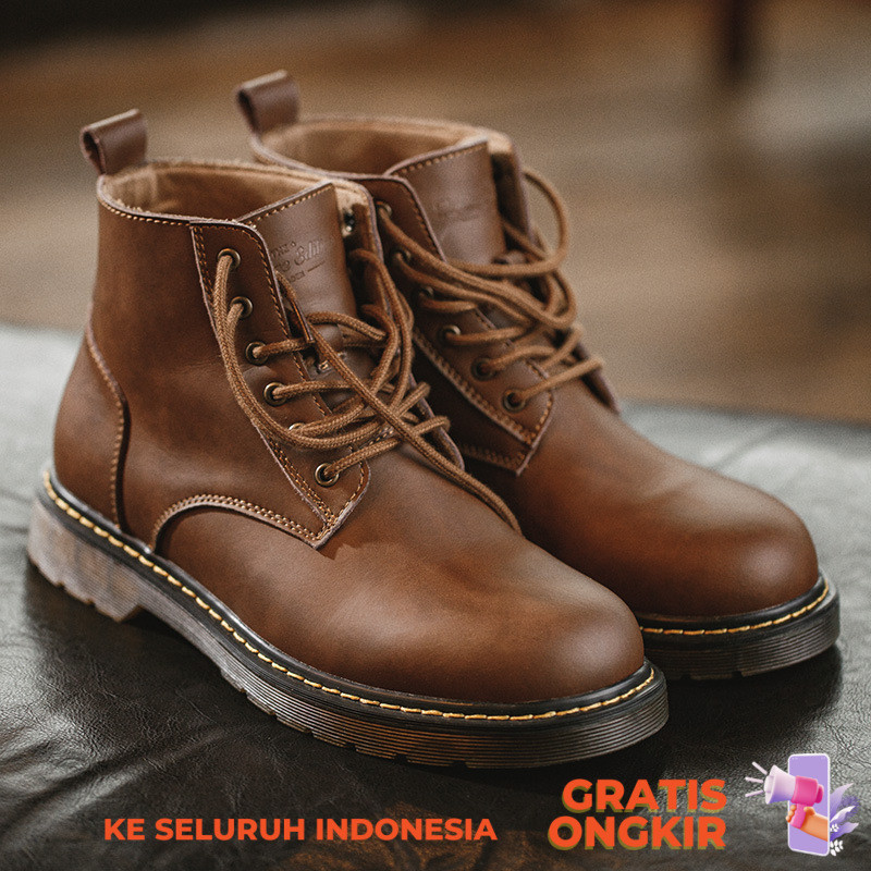 Sepatu Boots Pria Casual  Madden Autumn Martin High British Work Dress Mid Top Tidal Shoes Men's Cow