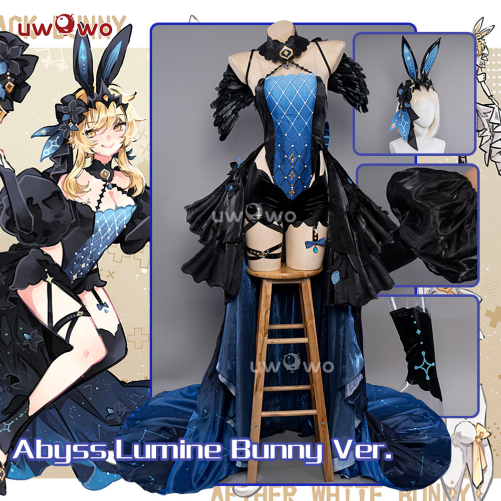 PRE-SALE UWO Lumine/Aether Genshin Impact Fanart Lumine Traveler Black White Bunny Cosplay Kostum